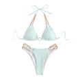 thumbnail image 4 of Women Two Piece Vintage Swimsuit Trend Halter Ruched High Waist Bikini with Bottom Summer Active Swimwear, 4 of 7