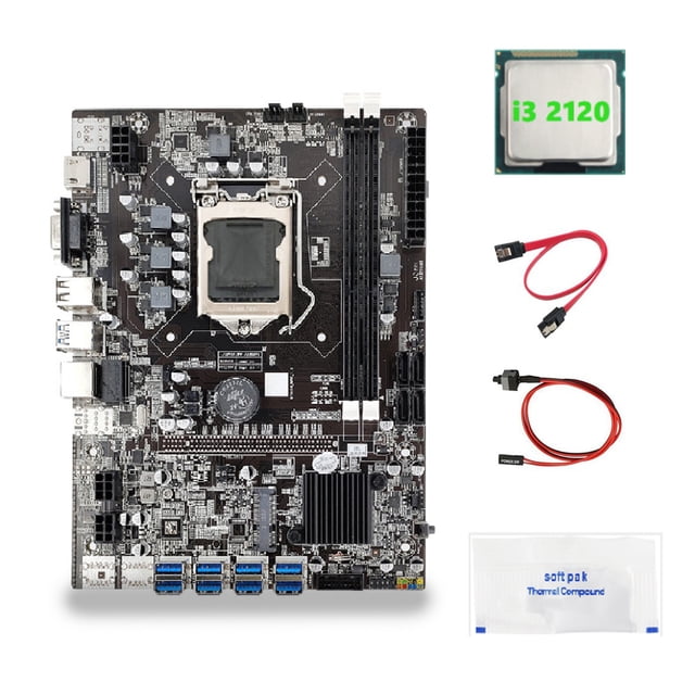 Sidaley Placas principales B75 con i3 2120 CPU DDR3 RAM PCB con Cable SATA con línea de conmutación, accesorio para PC de escritorio, Juegos de teclado y mouse para computadora