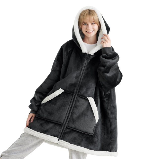Sudadera con capucha Wearable Blanket Bedsure Blanket para mujer, gris y negro