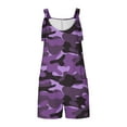 thumbnail image 4 of Women's Summer Short Jumpsuit Casual Athletic Camo Print Romper with Pocket Tie Shoulder Wide Leg Loose Workout Outfits, Purple, XXL, 4 of 6