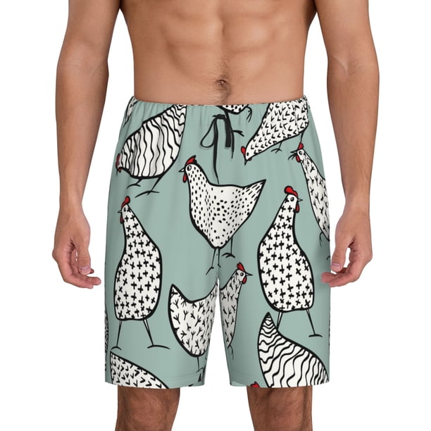 Fotbe Hand Drawn Chickens Pantalones Cortos de Pijama para Hombre, Ropa de Dormir, Pantalones de Pijama Cortos para Hombre-X-Large