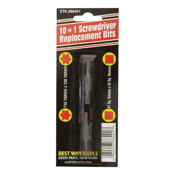 Best Way Tools Screwdriver Replacement Bits Slotted T15 Square Recess Carded
