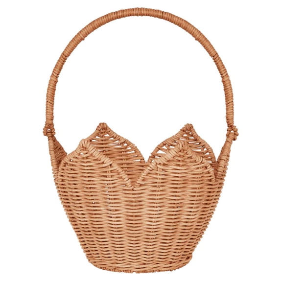 Easter Scalloped Basket, Scalloped Edge Round Basket with Handle, Wicker Baskets for Storage, Hand Woven Shelf Baskets for Bathroom, Bedroom Organizing
