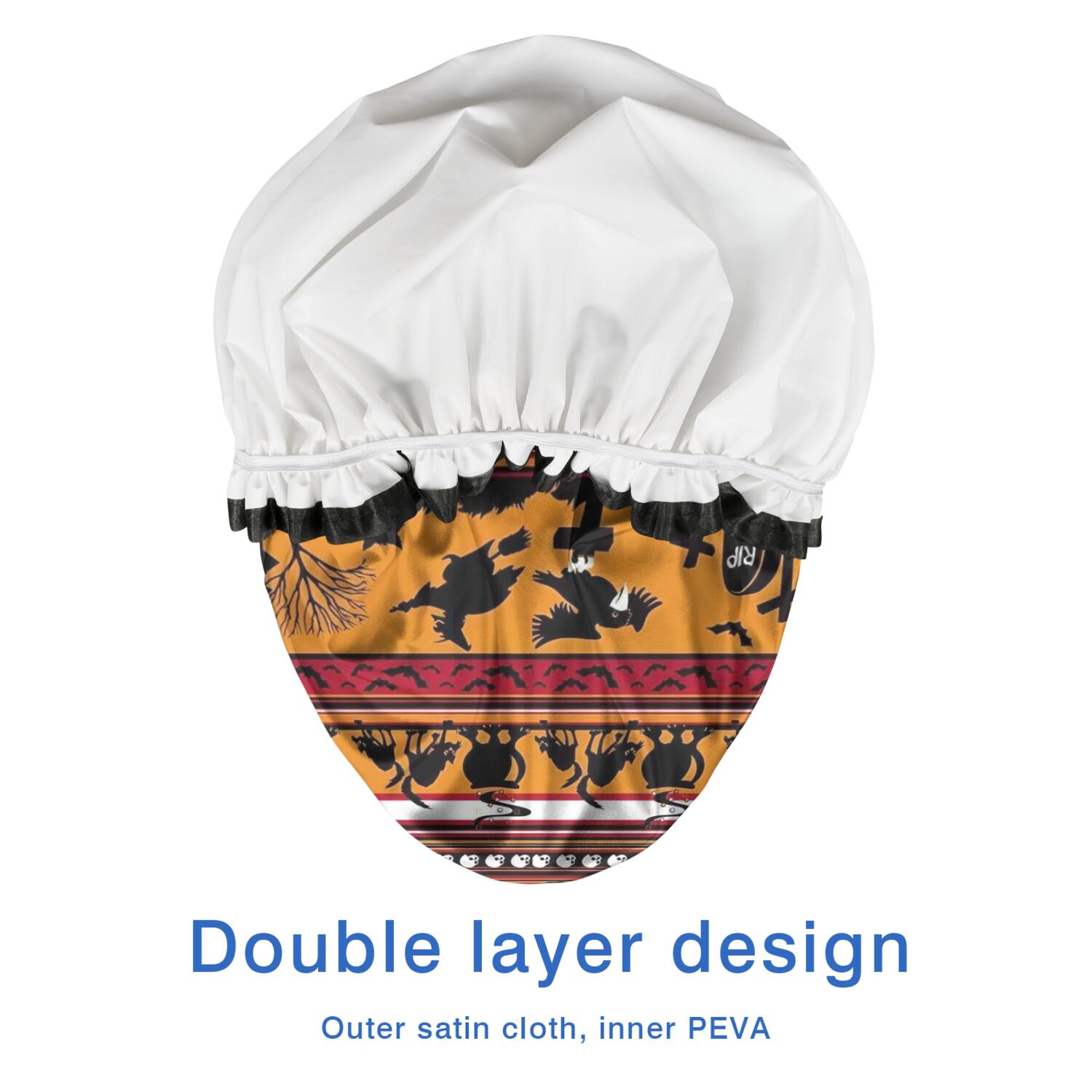 Shower Caps,Halloween Stripe Scene Pattern Waterproof Shower Cap for Women 4 Pieces,Double Reusable Hair Cover for Shower PEVA Elastic Stretch Hem
