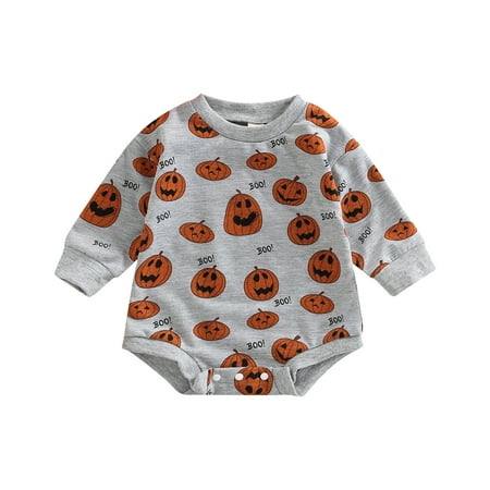 

Xingqing Kids Baby Girls Boys Halloween Romper Long Sleeve Pumpkin Bodysuit One piece Sweatshirt Clothes 12-18 Months