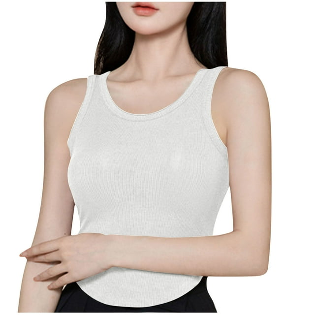 Kaemgyyd Hauts Extensibles pour Femmes Col Rond Sans Manches Débardeur Ourlet Incurvé Soutien-Gorge Intégré Pyjama