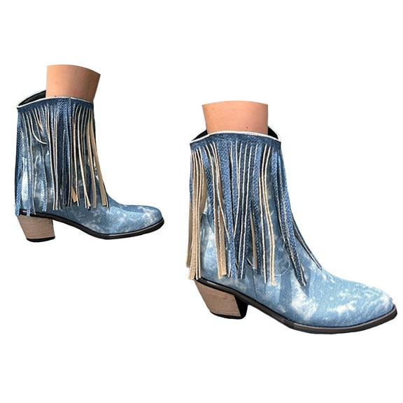 UngA Womens Wide Calf Cowboy Boots Womens Suede Mid Calf Boots 3 Way Fold Over Style Chunky Block Heel Booties Fall Winter Light Blue,6