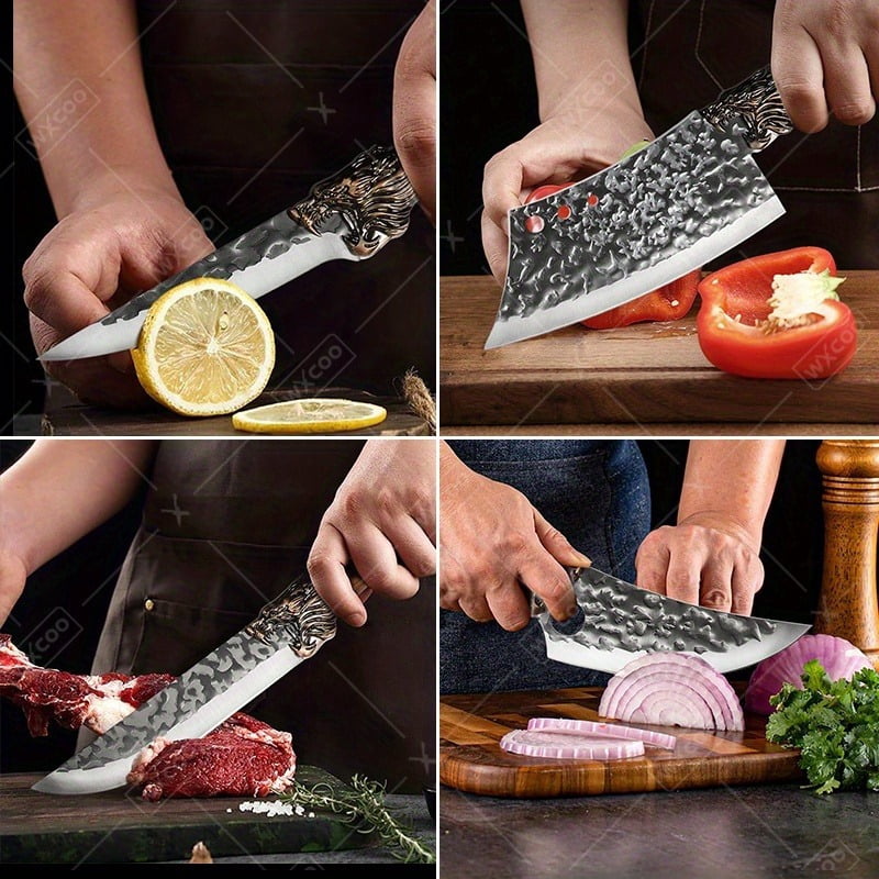 8 PCS Professional Kitchen Chef Knife Set Including Stainless Steel Handmade Forged Knives with Fish Boning Knife Kitchen Cutters Butcher Knives and Ultra-Sharp Bone Scissors For Meat Fish Chicken