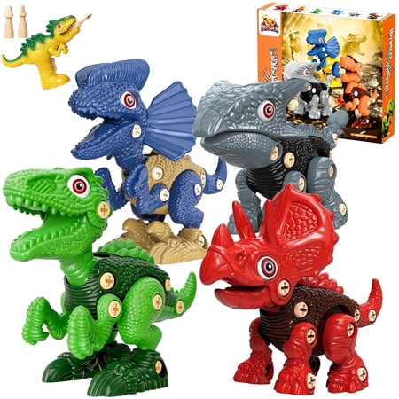 Caunedy 4 Pack Take Apart Dinosaur Toys, Educational Building Construction Toys with Drill,Engineering Birthday Gifts for 1-3 3-5 5-8 Year Old