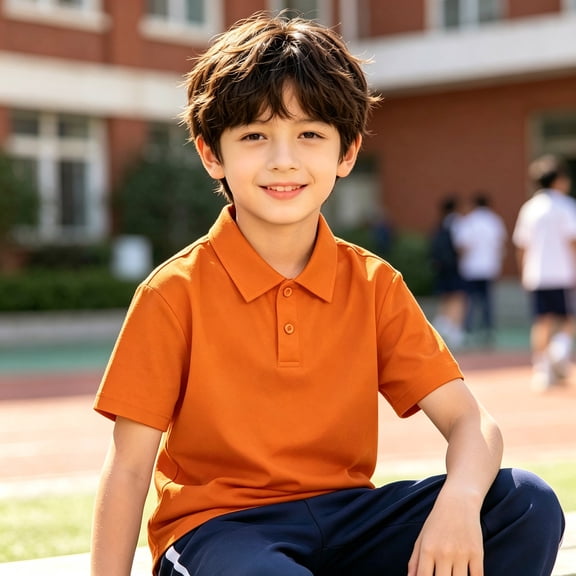 Boys' Golf Polo Shirts Short Sleeve Orange Youth Athletic Shirts Kids Collared Golf Shirt School Uniform Active Shirts 6-7 Years