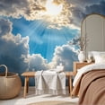 thumbnail image 6 of Enchanted Forest Wallpaper Dramatic Sky Sun Breaking Dark Clouds Peel and Stick Wall Murals 69"H x 96"W Removable PVC Wall Paper Self-Adhesive Wall Paintings for Bedroom Living Room, 6 of 7