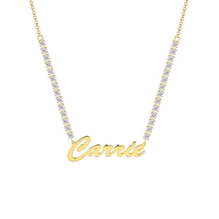 Personalized Planet Women's Hollywood Script Name Plaque CZ Chain Necklace