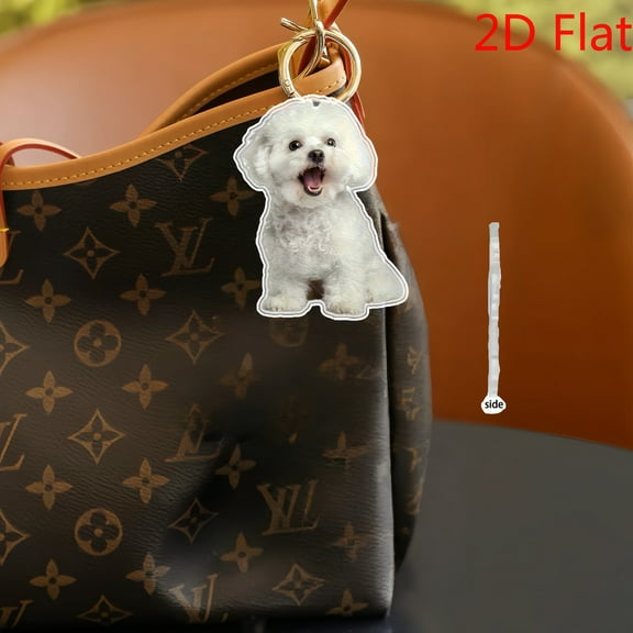 2D Flat 1pc Cute Bichon Frise Dog Acrylic Car Mirror Charm Interior Accessories 2D Acrylic Hanging Ornament for Rearview Mirror Keychain, Charming Home Decor Accessory
