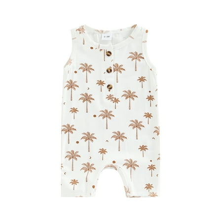 

Niceyoeuk Baby s Romper Printed Sleeveless Round Neck Snap Crotch Jumpsuit