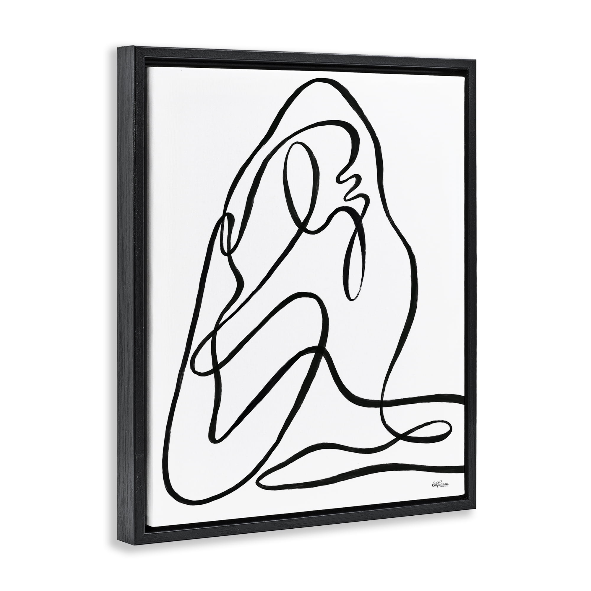 Stupell Industries Continuous Line Doodle Abstract Painting Black Floater Framed Canvas Art Print Wall Art, 17 x 21