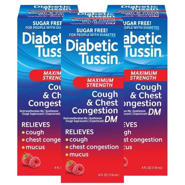 Jarabe para la tos para diabéticos Tussin DM Max Strength, 120 ml, paquete de 3
