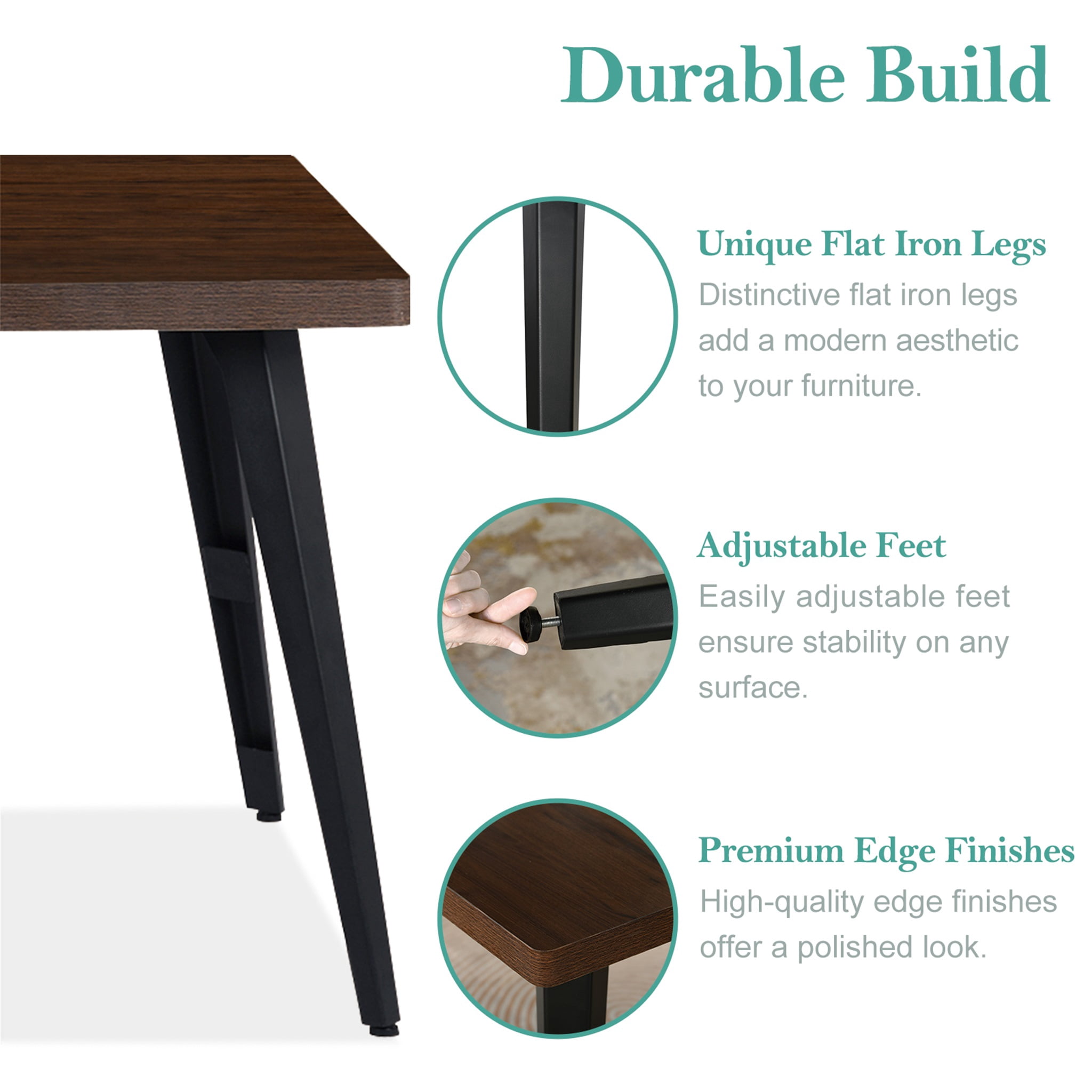 Homy Casa 63-inch Rectangular Dining Table for 4-6 with Metal Legs, Dark Brown