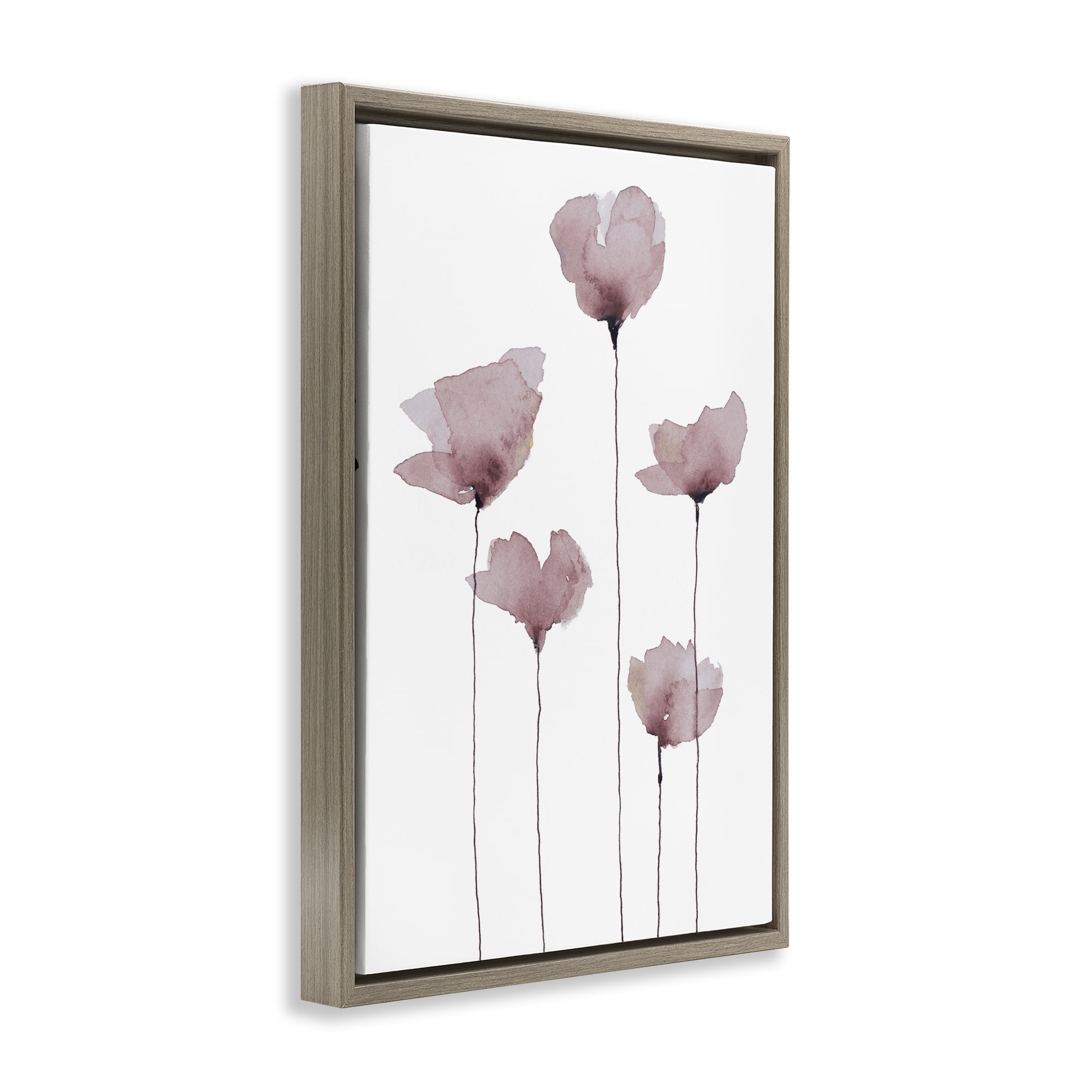Stupell Industries Standing Tall Blossoms Plants & Flowers Painting Brown Floater Framed Canvas Art Print Wall Art, 17 x 25