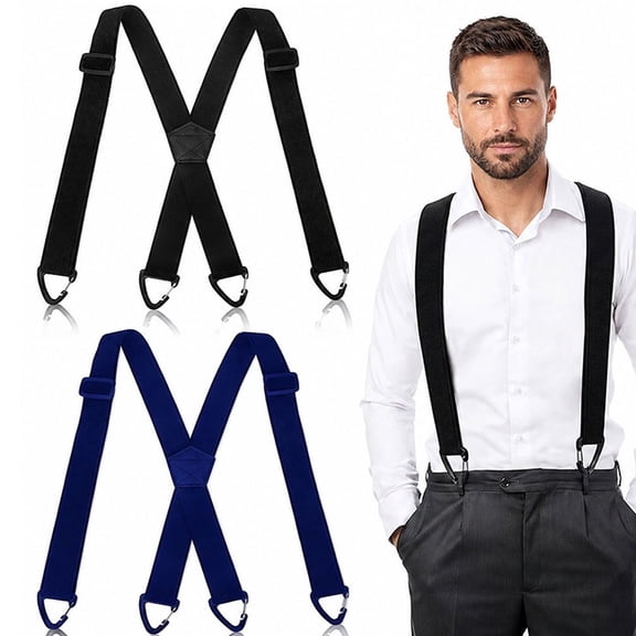 2 Pcs X Back Hidden Suspenders for Men, 1.5 Inch Heavy Duty Under Clothing Suspenders with Adjustable Clips