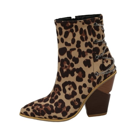 

PMUYBHF Heel Boots Women Ladies Simple Solid Colour Metal Decoration Colour Blocking Comfortable Heel Mid Calf Pointed Toe Large Size Boots Ankle Boots Short Boots Buckle