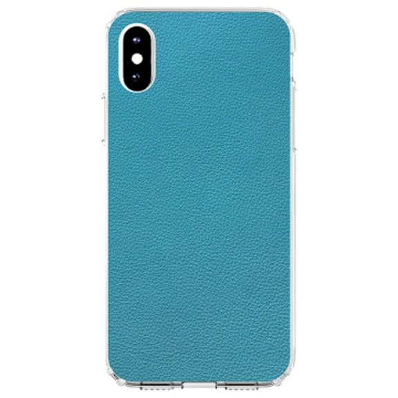 DistinctInk Clear Shockproof Hybrid Case for iPhone XS Max (6.5" Screen) - TPU Bumper, Acrylic Back, Tempered Glass Screen Protector - Teal Faux Leather Print Design - Printed Faux Leather Image