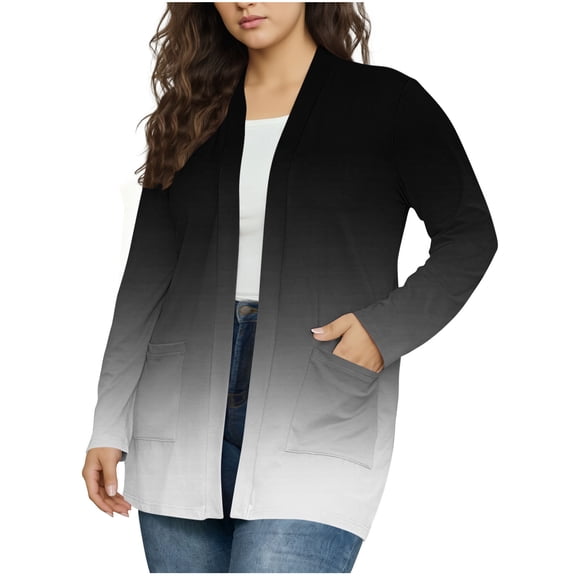 Dasayo Coat for Women Fall Long Open Front Black Gradient Color Casual Cardigan Shackets for Women 2025 L
