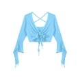 thumbnail image 5 of Alvivi Women Tribal Belly Dance Yoga Costume Wrap Top 3/4 Sleeve Lace-up Crop Top Sky Blue One Size, 5 of 7