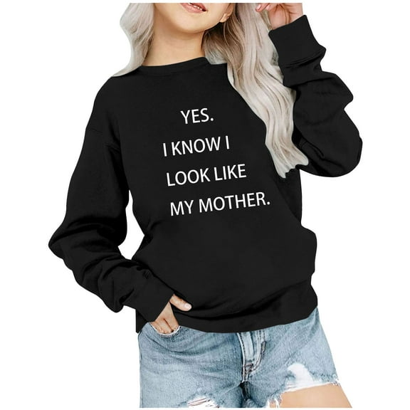 Odeerbi Kids Boys Girls Crewneck Sweatshirts Mother's Day Pullover Sweatshirts 1-12 Years Children's Round Neck Long Sleeve Printed Sweatshirt Black