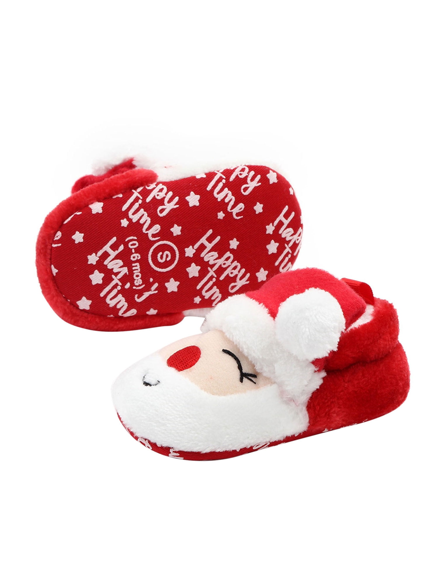 Toddler Christmas Slippers Infant Kids Baby Santa Claus Elk Printed Warm Shoes Boys Girls Cartoon Christmas Red Xmas Soft Cotton Shoes 