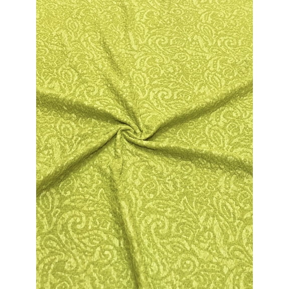 Polyester Spandex Fukuru Embossed Paisley Print w/ Matte Foil Fabric by the Yard (Apple Green)