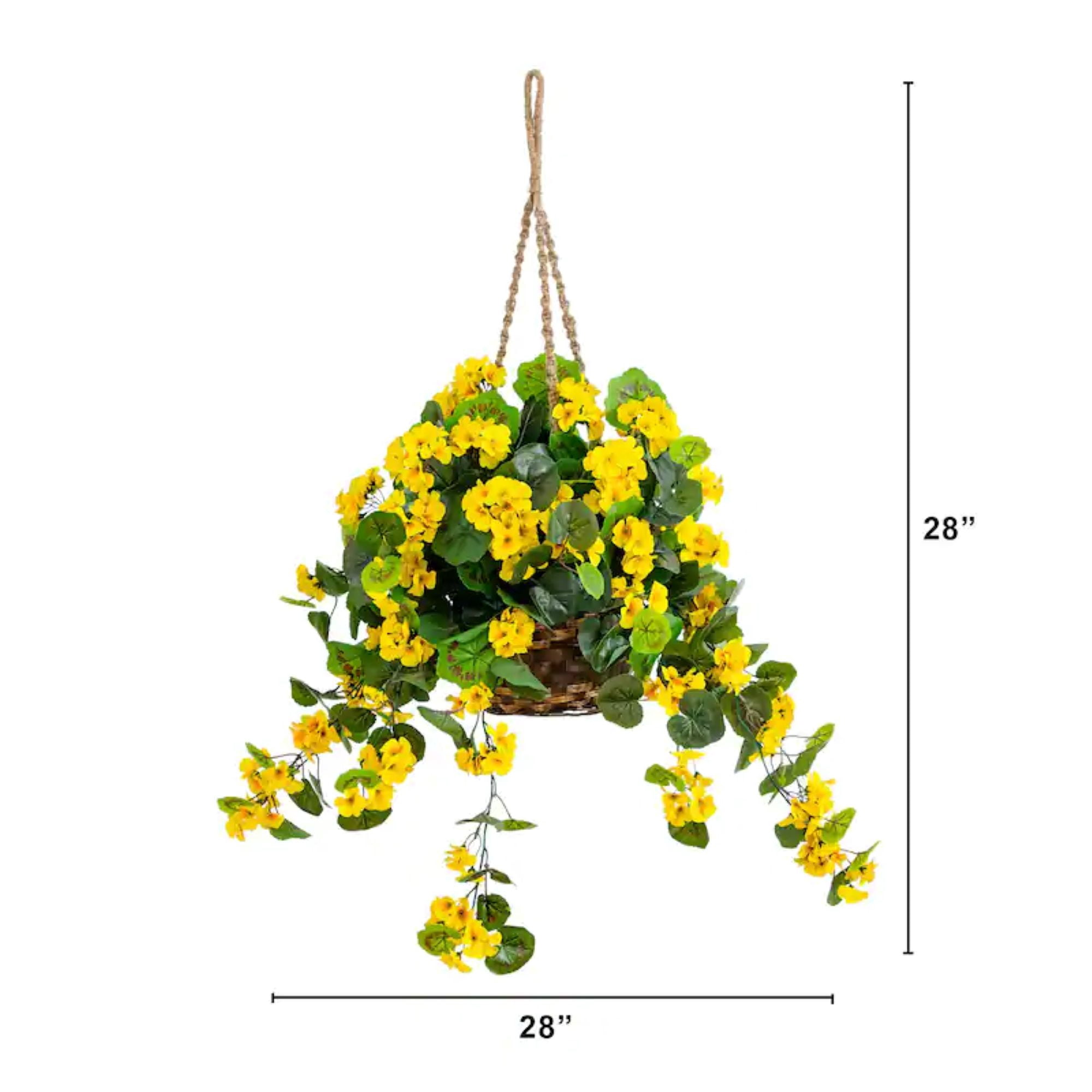 Nearly Natural UV Resistant Outdoor Artificial Geranium in Hanging Basket - 28" - Yellow