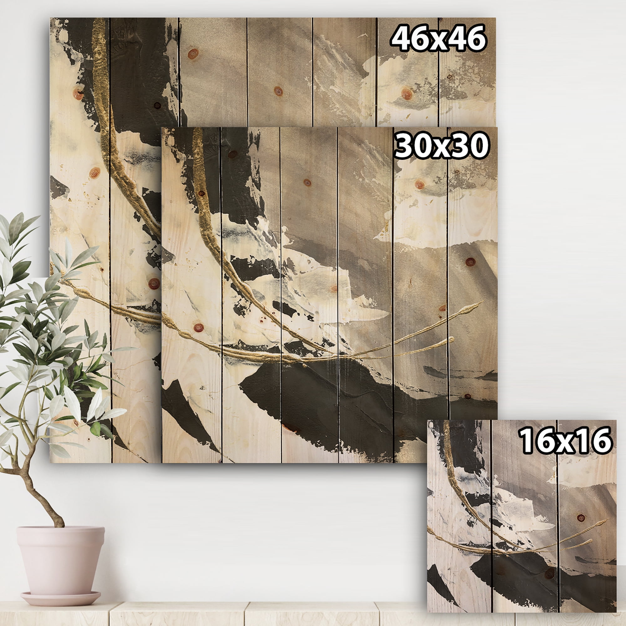 Designart 'Glam Fractal Arcs II' Transitional Print on Natural Pine Wood