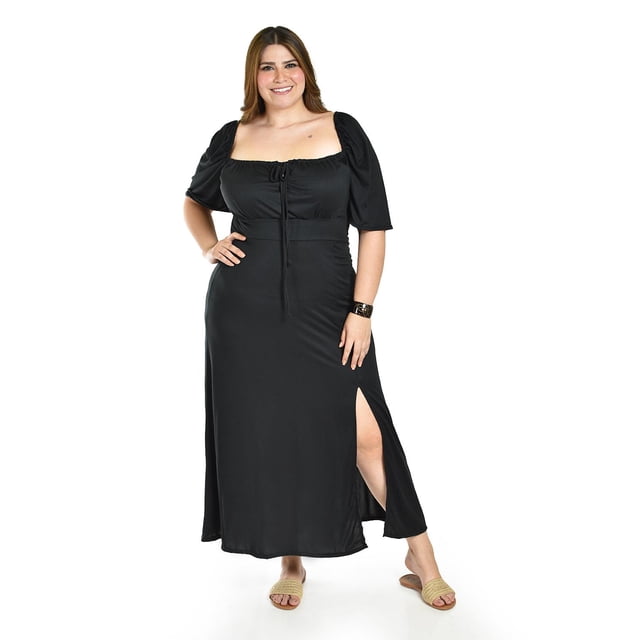 Vestido largo estilo campesino Roman Fashion /Tallas Extras, 4356 (Negro) negro 40