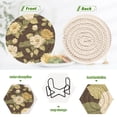 thumbnail image 4 of Haosy Set of 6 Drink Woven Coaster with Holder Heat Resistant Non-Slip Bar Coasters 4 Inches Brown Cream Roses, 4 of 7