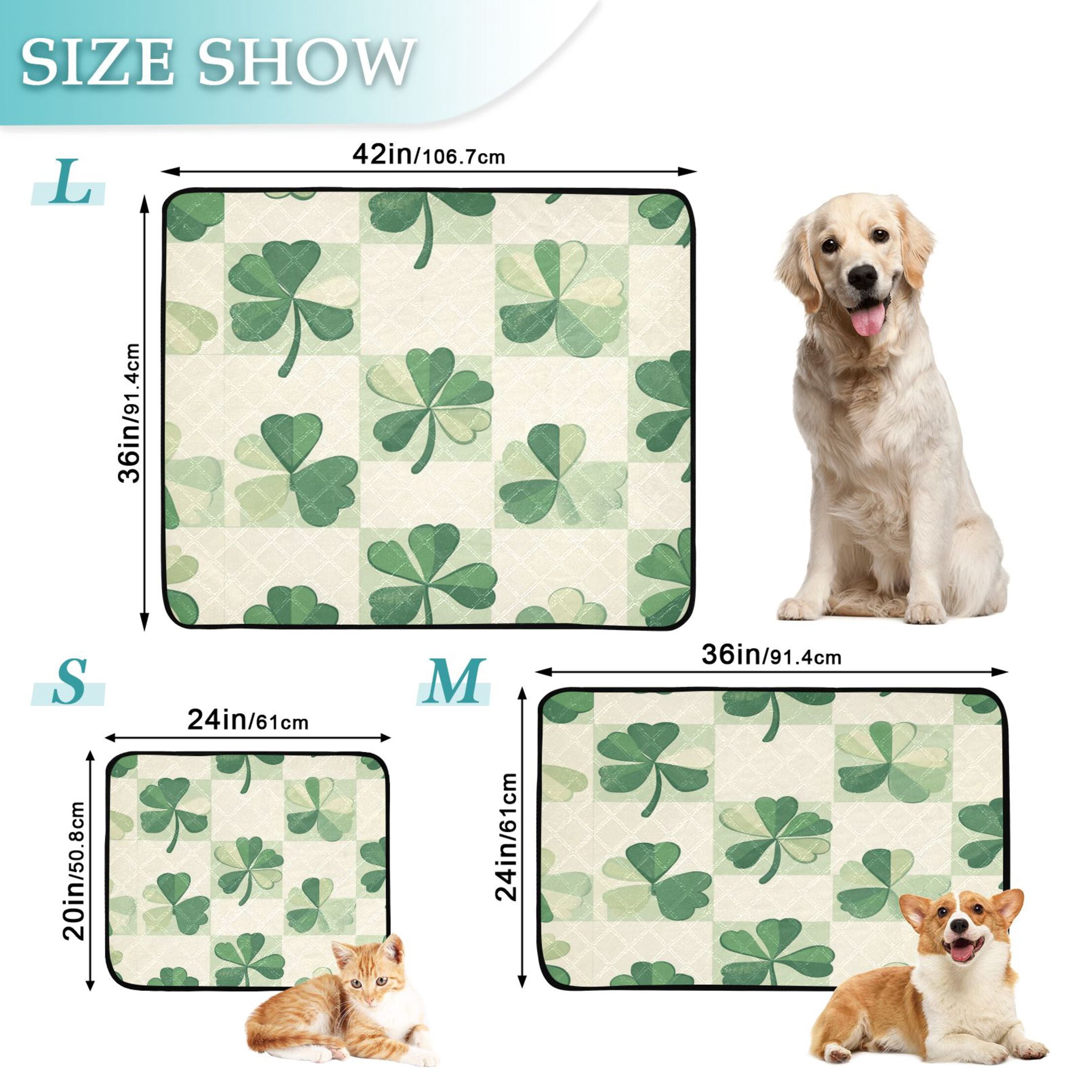 Qxltty St Patricks Lucky Clover Cat litter Pads Pet Set of 2 Diaper Mats Center Anti-leakage Layer Absorbent Soft and Comfortable