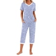 thumbnail image 2 of Weekease Printed Two Piece Pajama Sets for Women V Neck Short Sleeve Tops and Capri Casual Summer Sleepwear, 2 of 7