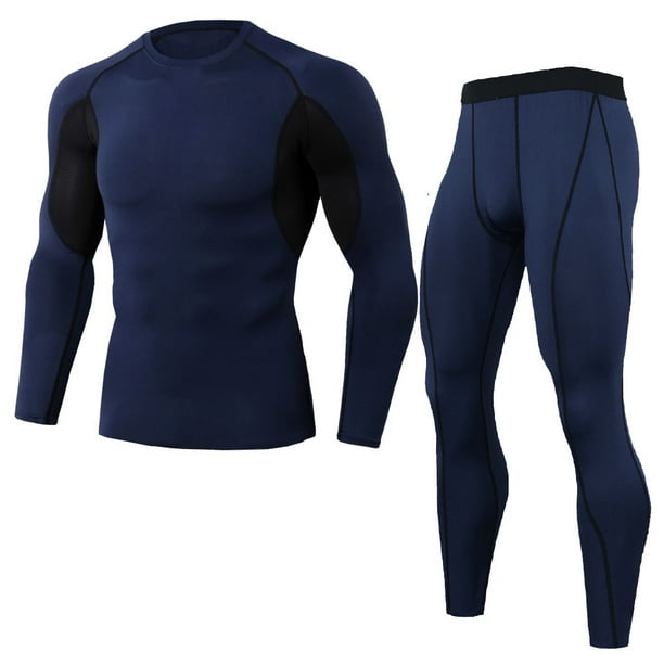 Sonducket Conjuntos de ropa interior térmica de invierno para hombre, Calzoncillos largos a prueba de viento, mallas elásticas de manga larga, traje para conjuntos de ropa Azul oscuro SG Sonducket AP013580-06