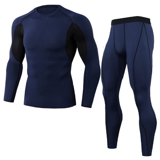 Qarigey Conjuntos de ropa interior térmica de invierno para hombre, Calzoncillos largos a prueba de viento, mallas elásticas de manga larga, traje para conjuntos de ropa Azul oscuro SG Qarigey AP013580-06