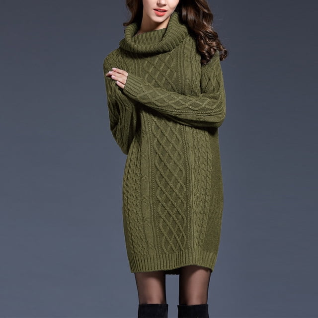 mtvxesu Robes d'Été pour Femmes, Robe Chandail en Tricot Décontractée à Col Montant de Couleur Unie pour Femmes, Robes Midi