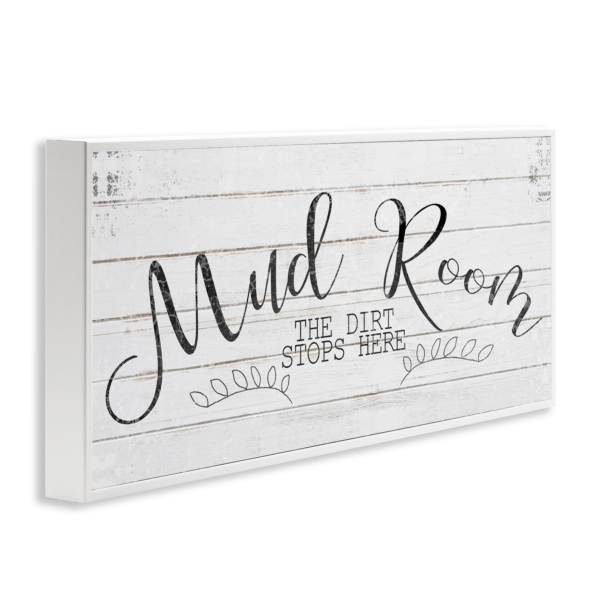 Stupell Industries Mud Room Dirt Stops Here Typography Painting White Framed Art Print Wall Art, 30 x 13