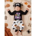 thumbnail image 6 of RUINIXCW Baby Boy Girl My First Halloween Outfit Fall Clothes Funny Pumpkin Ghost Spider Print Crew Neck Long Sleeve Romper Pants and Hat 3 Pcs Set, 6 of 7