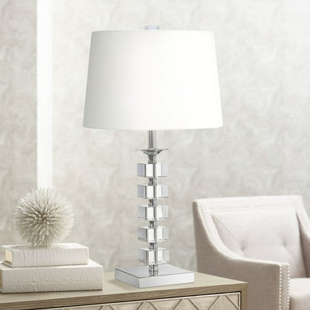 Stacked Crystal Table Lamp vienna full spectrum modern table lamp crystal glass stacked cubes white fabric tapered drum shade for living room family bedside ()