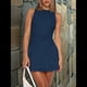 thumbnail image 5 of Vestido Corto Ajustado con Cuello para Mujer, Sin Mangas, con Volantes Fruncidos en el Bajo, para Fiesta o Club. Azul Marino XL, 5 of 7