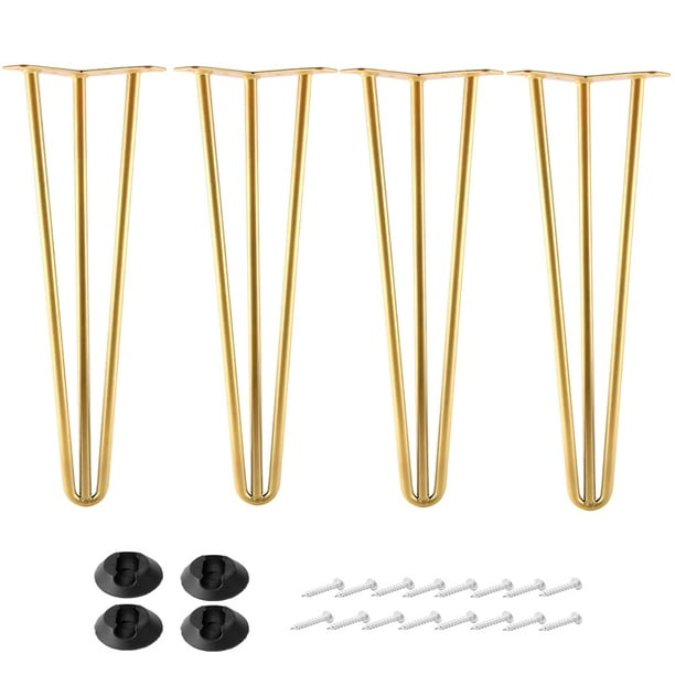 ALXEH Patas de horquilla de metal de 14 pulgadas, diseño de 3 varillas de 1/2 de diámetro, patas de mesa para muebles de mediados de siglo, patas de horquilla para muebles de bricolaje, patas doradas