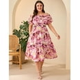 thumbnail image 2 of Yesfashion Womens Plus Size Dresses Floral Print Short Sleeve Square Neck Tie Maxi Dresses, 2 of 7