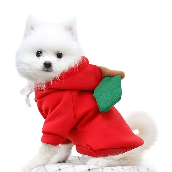 Warm Dog Winter Clothes Cute Fruit Dog Coat Hoodies Fleece Pet Dogs Costume Jacket for French Bulldog Chihuahua Ropa para Perro XS Red