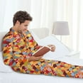 thumbnail image 5 of KLL Japanese Style Fish Scales Sleepwear Mens Flannel Pajamas,Long Cotton Pj Set, 5 of 7