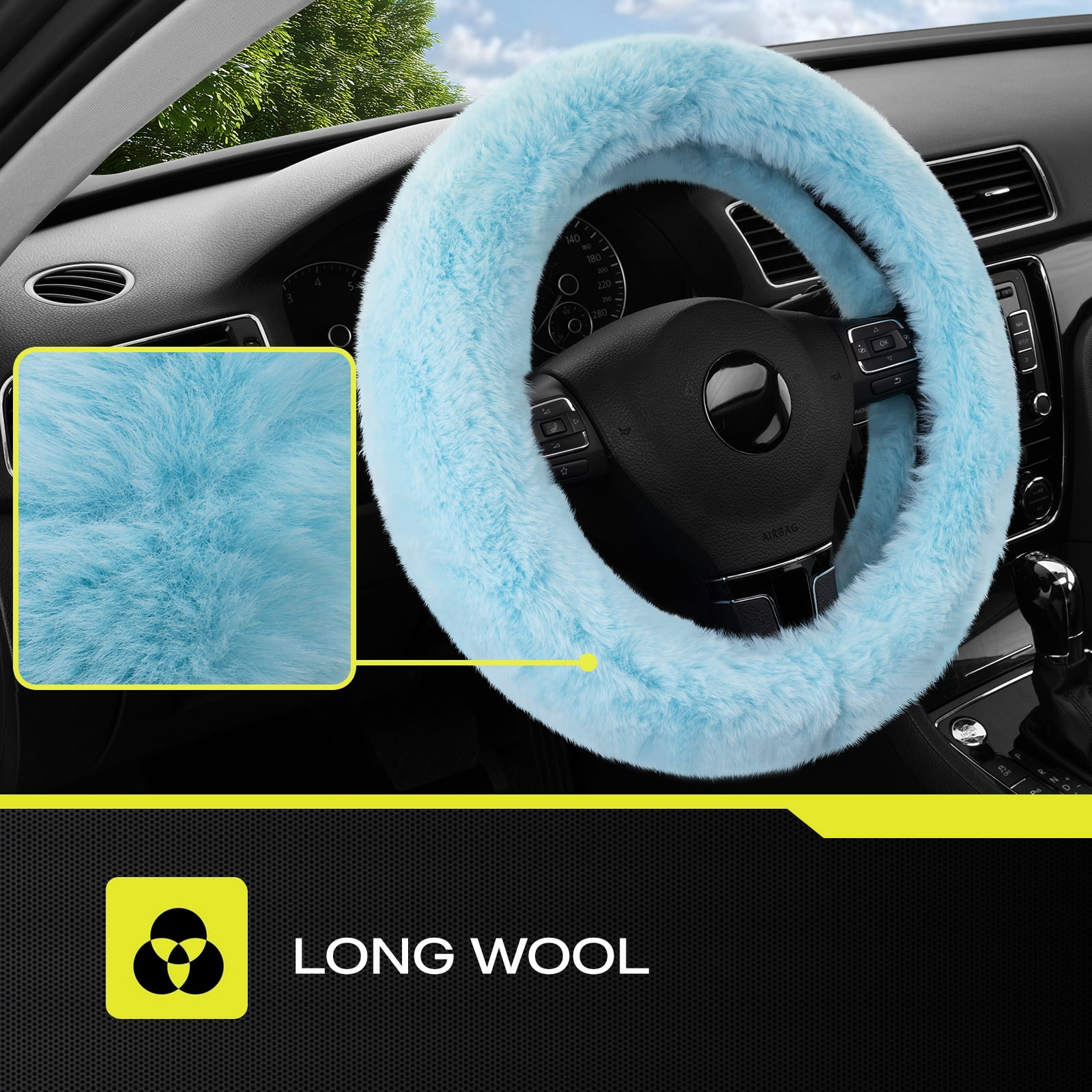 Auto Drive Fuzzy Steering Wheel Cover, Soft Plush Faux Fur Steering Wheel Cover, Cozy Warm Steering Wheel Cover Non-Slip, Universal Fit for Cars SUV Truck, Fits 14.5"–15",Blue