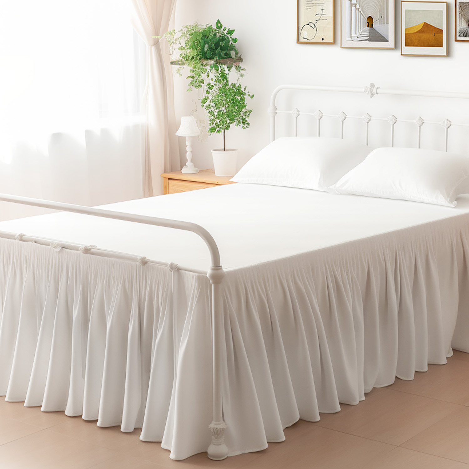 Scala 810 TC White Cotton Ruffle Bed Skirt | Split Corners, Fits US Beds