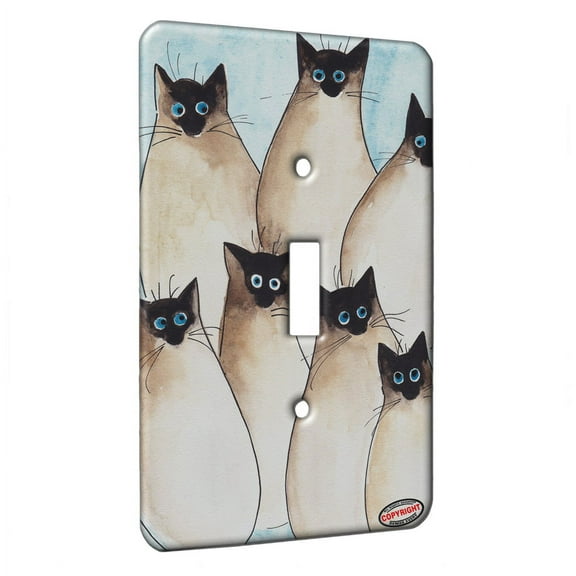 KuzmarK™ Single Gang Toggle Switch Wall Plate - Seven Silly Siamese Kitties Art by Denise Every